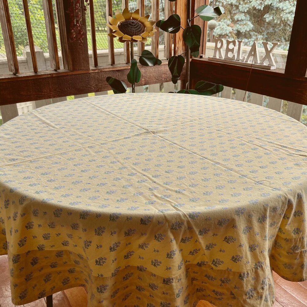 REVERSIBLE Yellow and Blue Floral Tablecloth